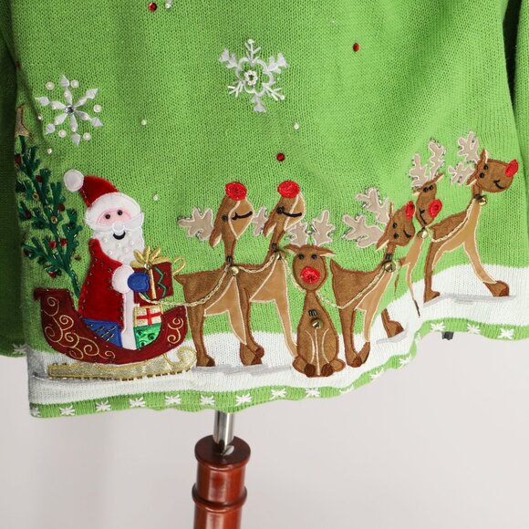 NWT QUACKER FACTORY Light Up Christmas Sweater Santa Claus Reindeer Holiday 1X - Picture 5 of 9